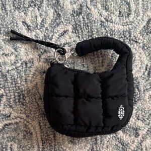 Free People Black Quilted Key & Card Holder